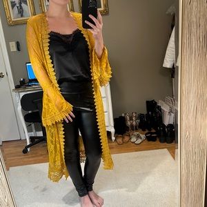 Polly & Esther Yellow Lace Kimono with Black Outfit